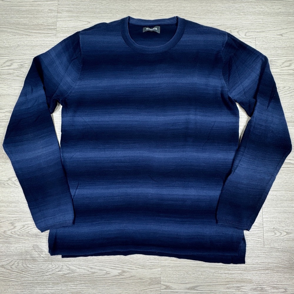 Bonobos Mens Sweater Blue Ombre‎ Striped Crewneck Long Sleeve Pullover Medium